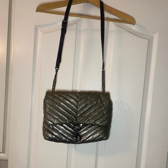 Rebecca Minkoff Edie Chevron Crossbody Purse-Metallic Gray - Picture 2 of 5